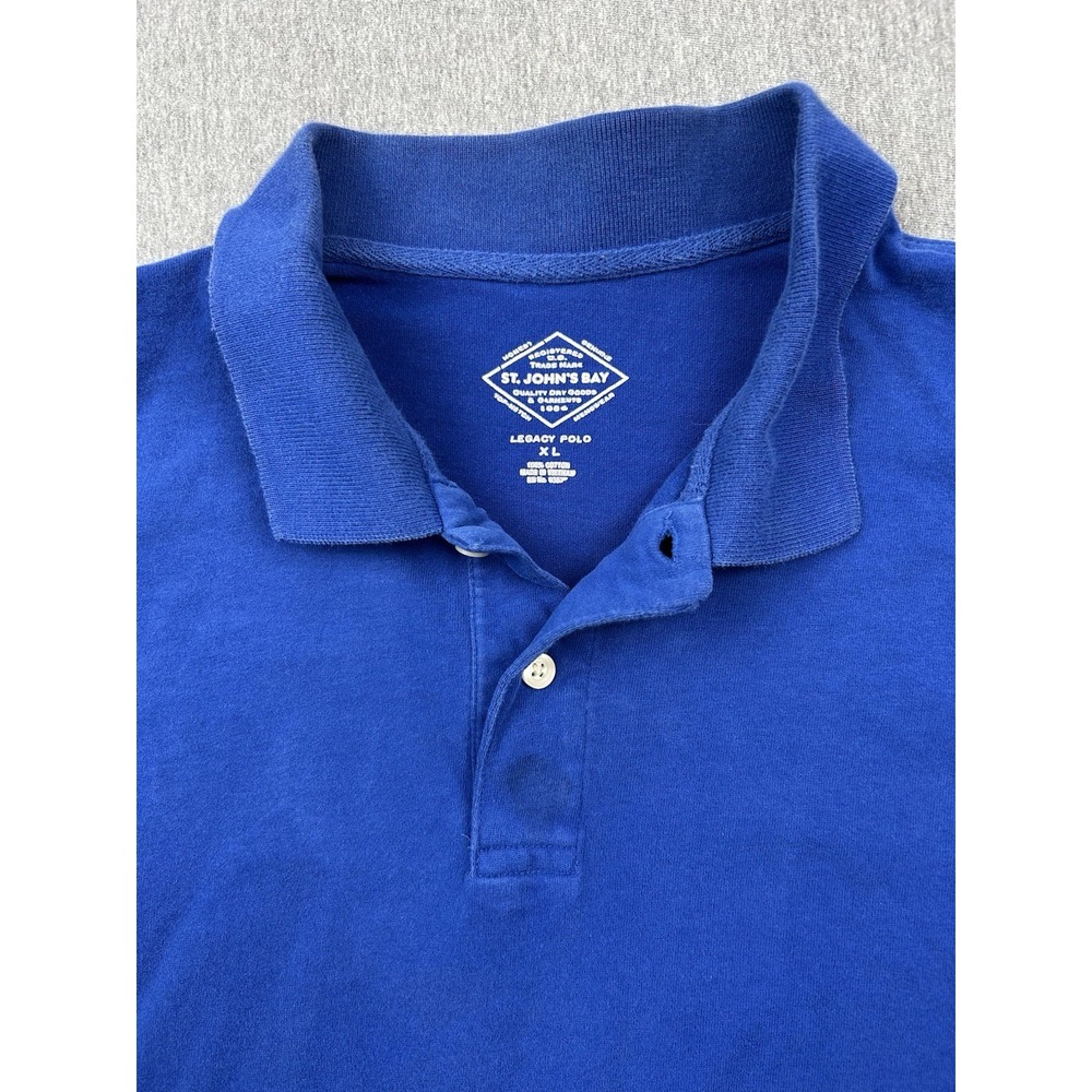 St. John's Bay Legacy Polo Shirt Mens XL Blue Long Sleeve Cotton *HOLE*